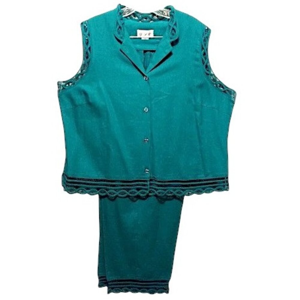 Career or Event Teal 2-Piece Linen Blend Outfit Sz 2X